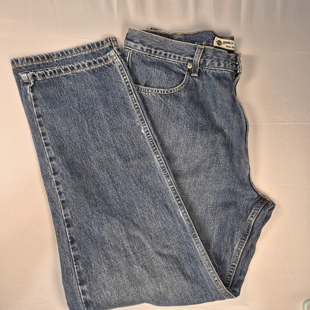 SOLD Harley-Davidson Bootcut Med Wash Blue Jeans Mens 38Wx32L EUC Biker